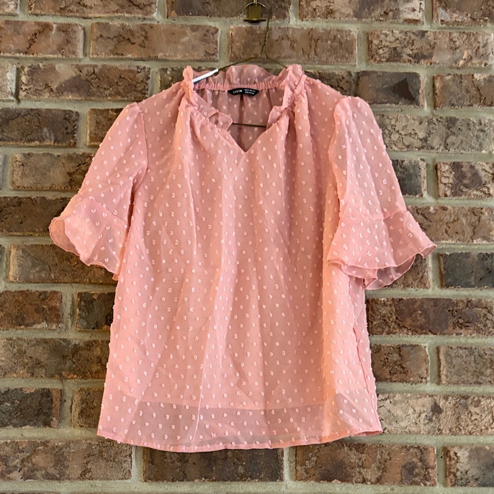 SHEIN Pink Textured Blouse with Ruffle Details